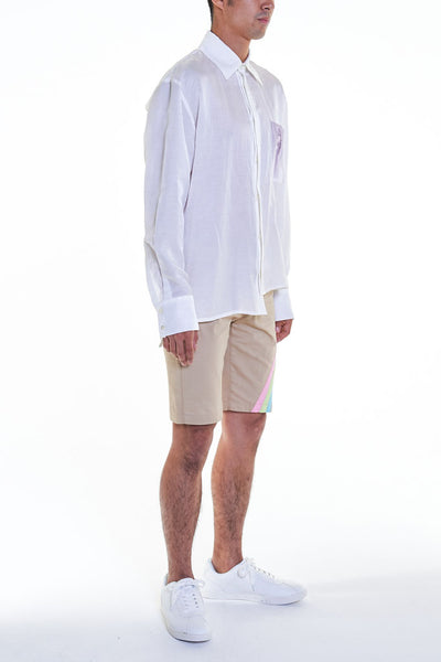 Elioliver Collection- Sculpture Graphic Pocket Over-Sized Shirt - White - Johan Ku Shop