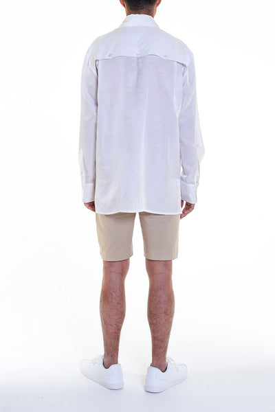 Elioliver Collection- Sculpture Graphic Pocket Over-Sized Shirt - White - Johan Ku Shop