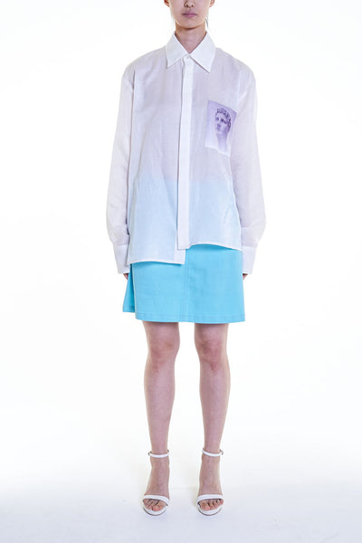Elioliver Collection- Sculpture Graphic Pocket Over-Sized Shirt - White - Johan Ku Shop
