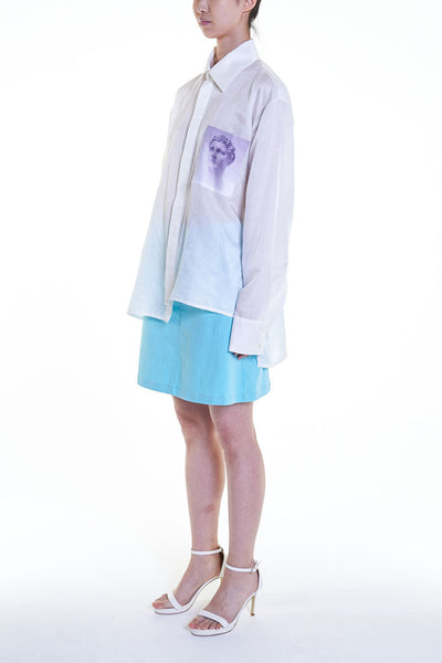 Elioliver Collection- Sculpture Graphic Pocket Over-Sized Shirt - White - Johan Ku Shop