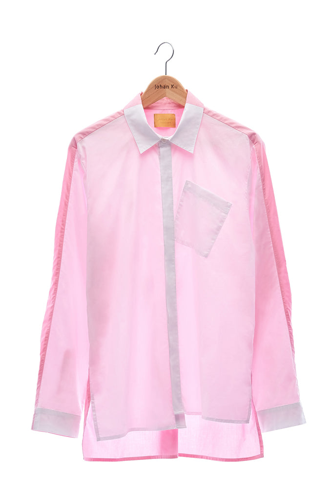 Elioliver Collection- Contrast Colour Over-Sized Shirt - White/Pink - Johan Ku Shop