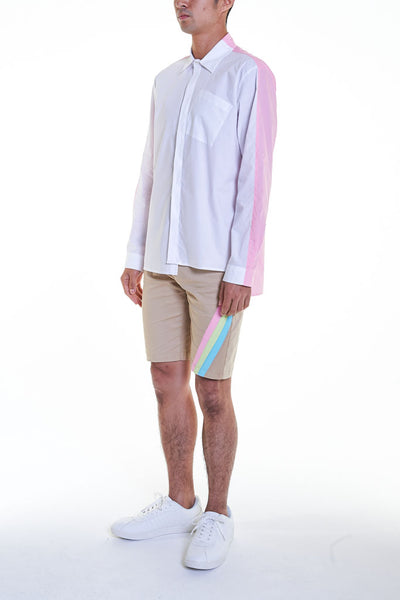 Elioliver Collection- Contrast Colour Over-Sized Shirt - White/Pink - Johan Ku Shop