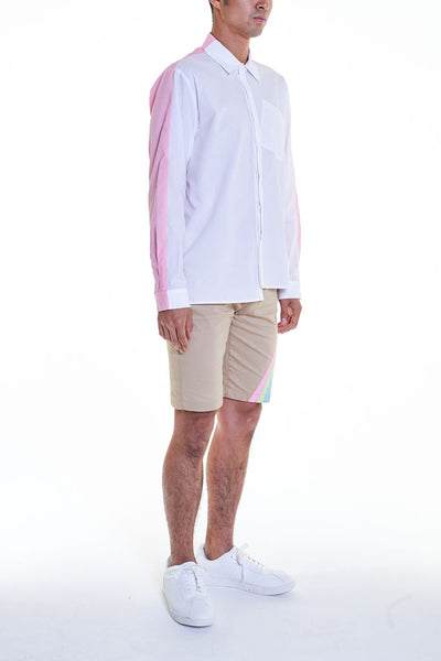 Elioliver Collection- Contrast Colour Over-Sized Shirt - White/Pink - Johan Ku Shop