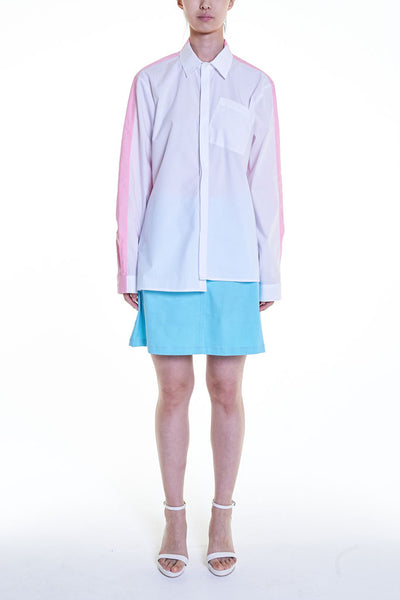 Elioliver Collection- Contrast Colour Over-Sized Shirt - White/Pink - Johan Ku Shop
