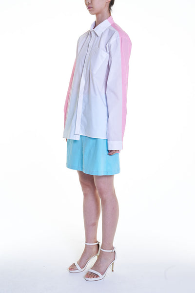 Elioliver Collection- Contrast Colour Over-Sized Shirt - White/Pink - Johan Ku Shop