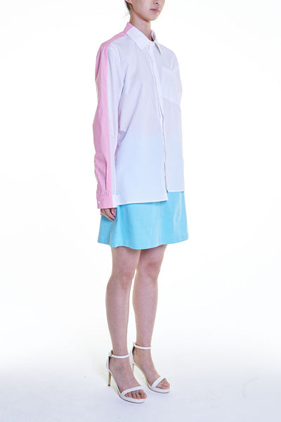 Elioliver Collection- Contrast Colour Over-Sized Shirt - White/Pink - Johan Ku Shop