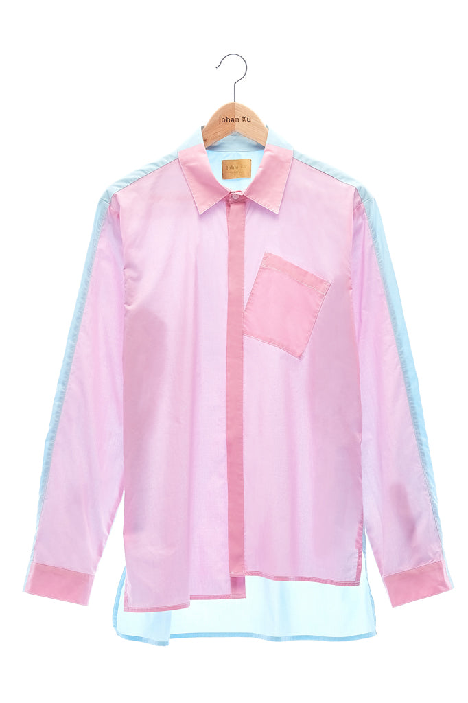Elioliver Collection- Contrast Colour Over-Sized Shirt - Pink/Blue - Johan Ku Shop