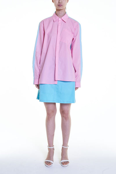 Elioliver Collection- Contrast Colour Over-Sized Shirt - Pink/Blue - Johan Ku Shop