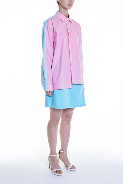 Elioliver Collection- Contrast Colour Over-Sized Shirt - Pink/Blue - Johan Ku Shop
