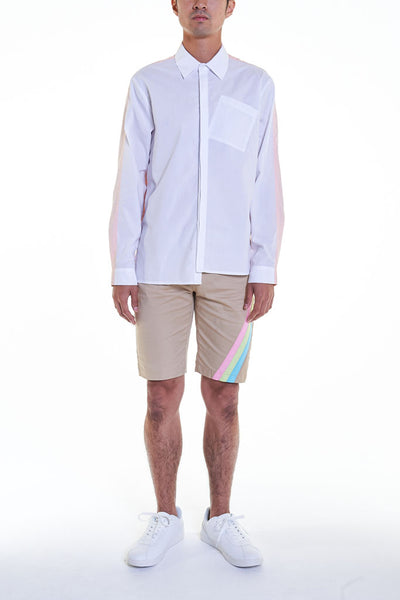 Elioliver Collection- Contrast Colour Over-Sized Shirt - White/Skin - Johan Ku Shop