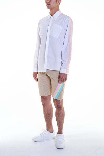 Elioliver Collection- Contrast Colour Over-Sized Shirt - White/Skin - Johan Ku Shop