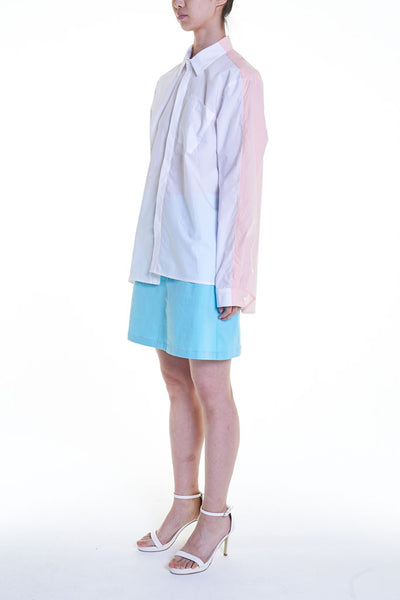 Elioliver Collection- Contrast Colour Over-Sized Shirt - White/Skin - Johan Ku Shop