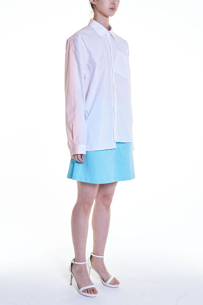 Elioliver Collection- Contrast Colour Over-Sized Shirt - White/Skin - Johan Ku Shop