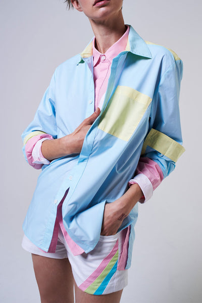Elioliver Collection- Contrast Colour Details Over-Sized Shirt - Pink/White - Johan Ku Shop