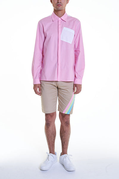 Elioliver Collection- Contrast Colour Details Over-Sized Shirt - Pink/White - Johan Ku Shop