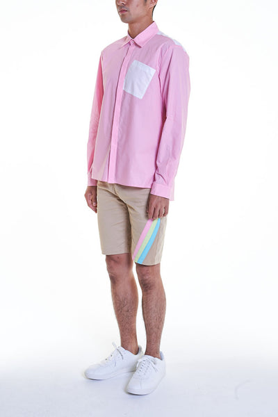 Elioliver Collection- Contrast Colour Details Over-Sized Shirt - Pink/White - Johan Ku Shop