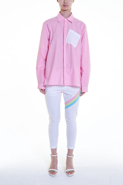 Elioliver Collection- Contrast Colour Details Over-Sized Shirt - Pink/White - Johan Ku Shop