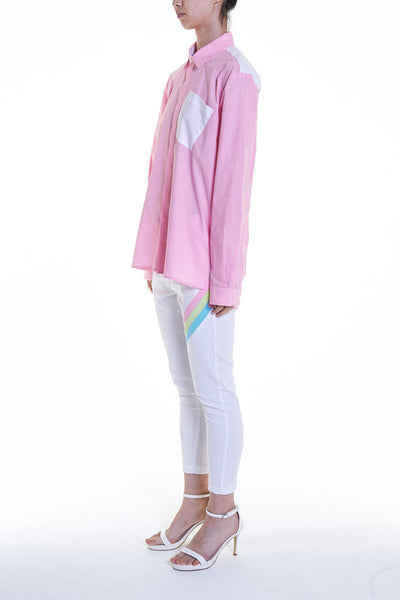 Elioliver Collection- Contrast Colour Details Over-Sized Shirt - Pink/White - Johan Ku Shop