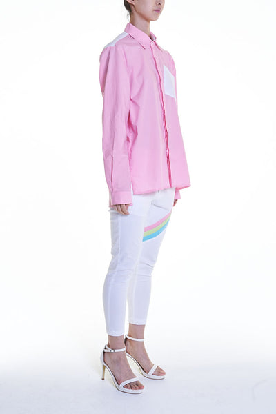 Elioliver Collection- Contrast Colour Details Over-Sized Shirt - Pink/White - Johan Ku Shop