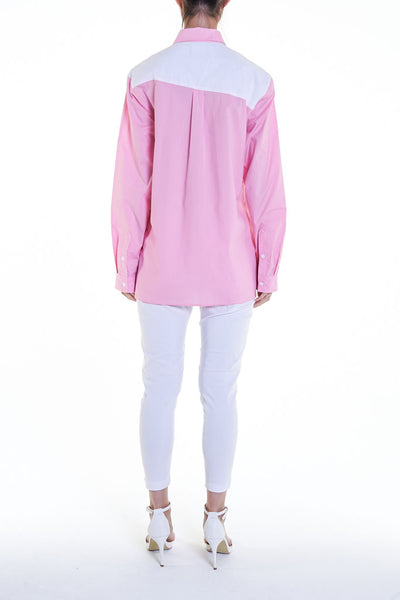 Elioliver Collection- Contrast Colour Details Over-Sized Shirt - Pink/White - Johan Ku Shop