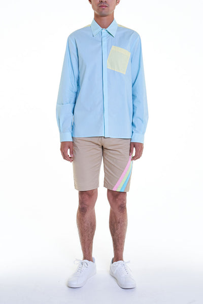 Elioliver Collection- Contrast Colour Details Over-Sized Shirt - Blue/Yellow - Johan Ku Shop