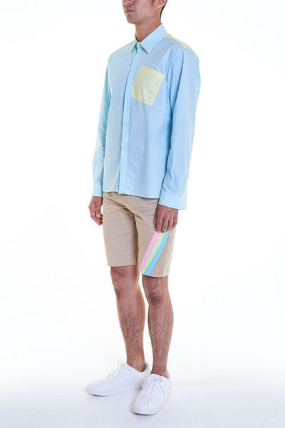 Elioliver Collection- Contrast Colour Details Over-Sized Shirt - Blue/Yellow - Johan Ku Shop