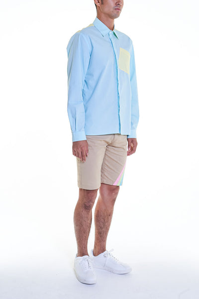 Elioliver Collection- Contrast Colour Details Over-Sized Shirt - Blue/Yellow - Johan Ku Shop