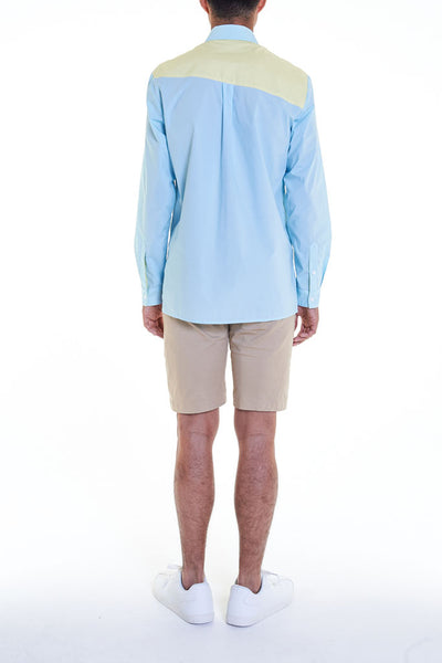 Elioliver Collection- Contrast Colour Details Over-Sized Shirt - Blue/Yellow - Johan Ku Shop