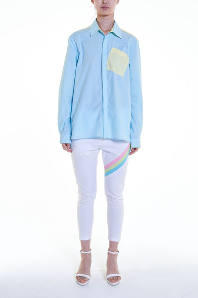 Elioliver Collection- Contrast Colour Details Over-Sized Shirt - Blue/Yellow - Johan Ku Shop
