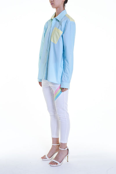 Elioliver Collection- Contrast Colour Details Over-Sized Shirt - Blue/Yellow - Johan Ku Shop
