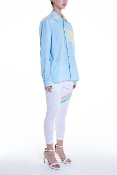 Elioliver Collection- Contrast Colour Details Over-Sized Shirt - Blue/Yellow - Johan Ku Shop