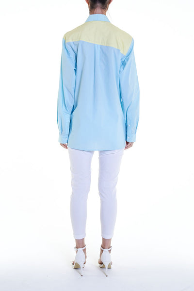 Elioliver Collection- Contrast Colour Details Over-Sized Shirt - Blue/Yellow - Johan Ku Shop