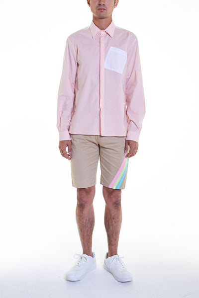 Elioliver Collection- Contrast Colour Details Over-Sized Shirt - Skin/White - Johan Ku Shop