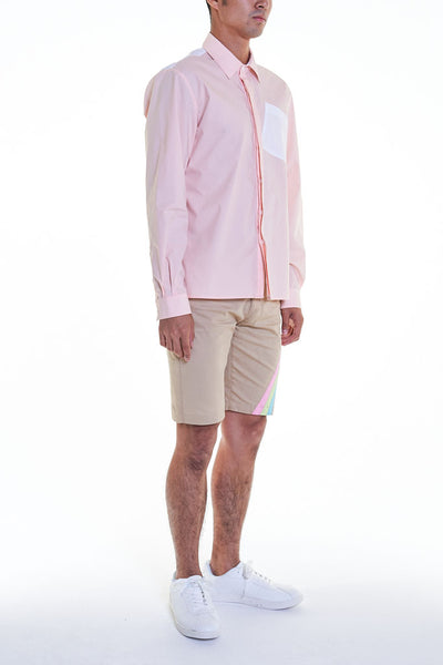 Elioliver Collection- Contrast Colour Details Over-Sized Shirt - Skin/White - Johan Ku Shop