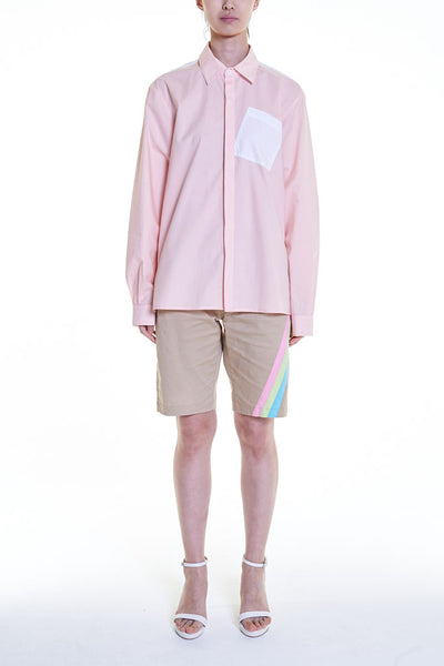 Elioliver Collection- Contrast Colour Details Over-Sized Shirt - Skin/White - Johan Ku Shop