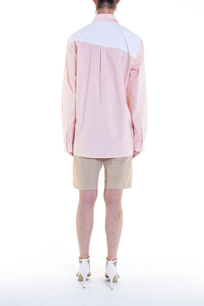 Elioliver Collection- Contrast Colour Details Over-Sized Shirt - Skin/White - Johan Ku Shop