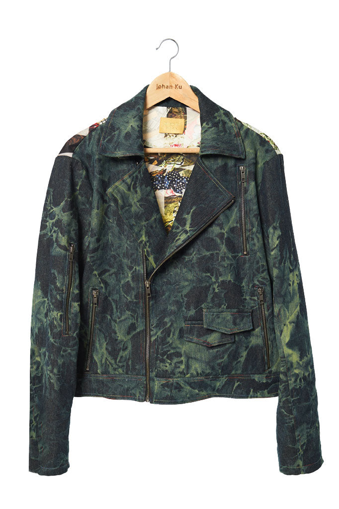 Elliot Collection- Tie Dye Denim With Back Print Graphic Blazer - Johan Ku Shop