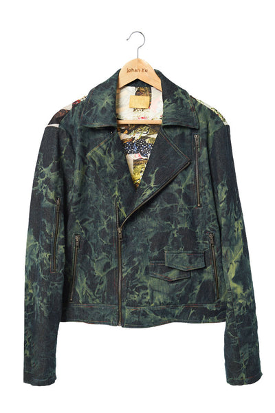 Elliot Collection- Tie Dye Denim With Back Print Graphic Blazer - Johan Ku Shop