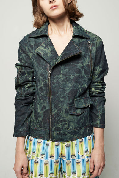 Elliot Collection- Tie Dye Denim With Back Print Graphic Blazer - Johan Ku Shop