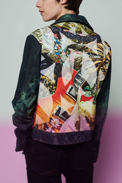 Elliot Collection- Tie Dye Denim With Back Print Graphic Blazer - Johan Ku Shop