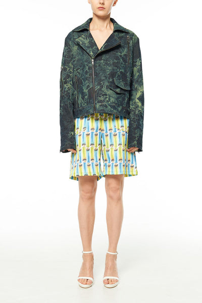 Elliot Collection- Tie Dye Denim With Back Print Graphic Blazer - Johan Ku Shop