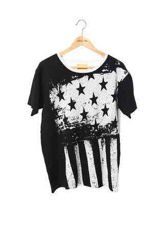 Elliot Collection- America Flag Image Knitted Jacquard Top -Black - Johan Ku Shop