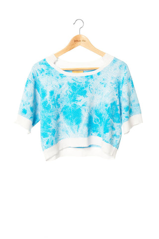 Elliot Collection- Tie Dye Image Knitted Jacquard Short Top - Blue - Johan Ku Shop