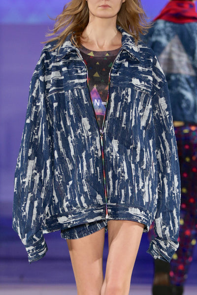 Sean Collection- BPM Inspired Damaged Jacquard Over-sized Jeans Jacket