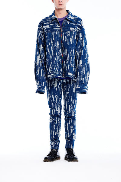 Sean Collection- BPM Inspired Damaged Jacquard Over-sized Jeans Jacket