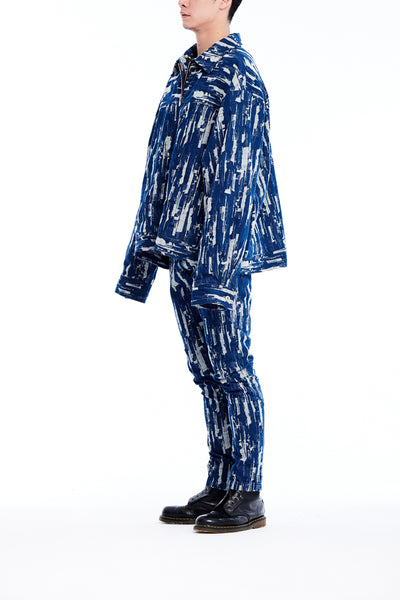 Sean Collection- BPM Inspired Damaged Jacquard Over-sized Jeans Jacket