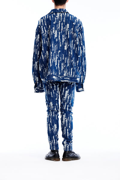 Sean Collection- BPM Inspired Damaged Jacquard Over-sized Jeans Jacket