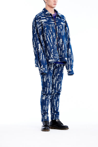 Sean Collection- BPM Inspired Damaged Jacquard Over-sized Jeans Jacket