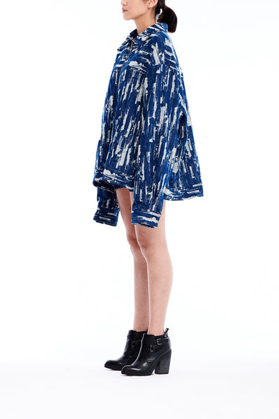 Sean Collection- BPM Inspired Damaged Jacquard Over-sized Jeans Jacket