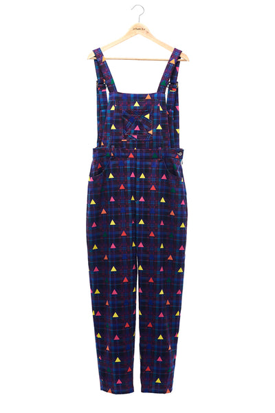 Sean Collection-Printed Overalls- Purple Check with Rainbow Triangle Dots